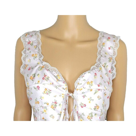 Sexy Crop Top Cotton Blend Women's Small Tie Front String Boho Floral Lace Trim - Picture 5 of 7